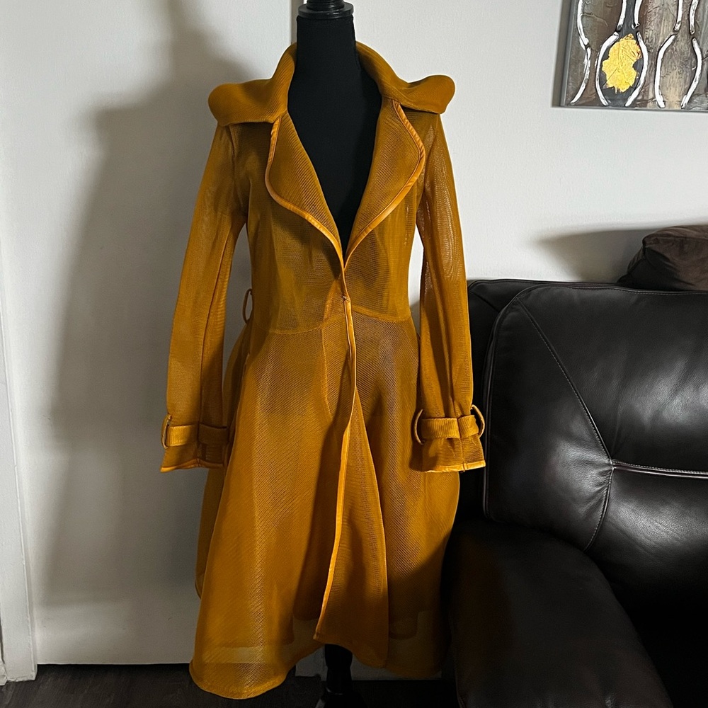 Akira Mustard Mesh Trench Coat – Size Small (No Belt)